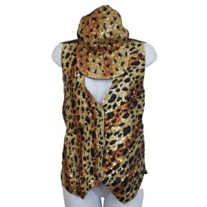 Vintage Animal Print Sequins Vest & Hat Size M